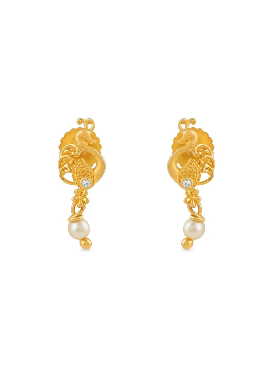 peacock pearl gold plated silver earrings
