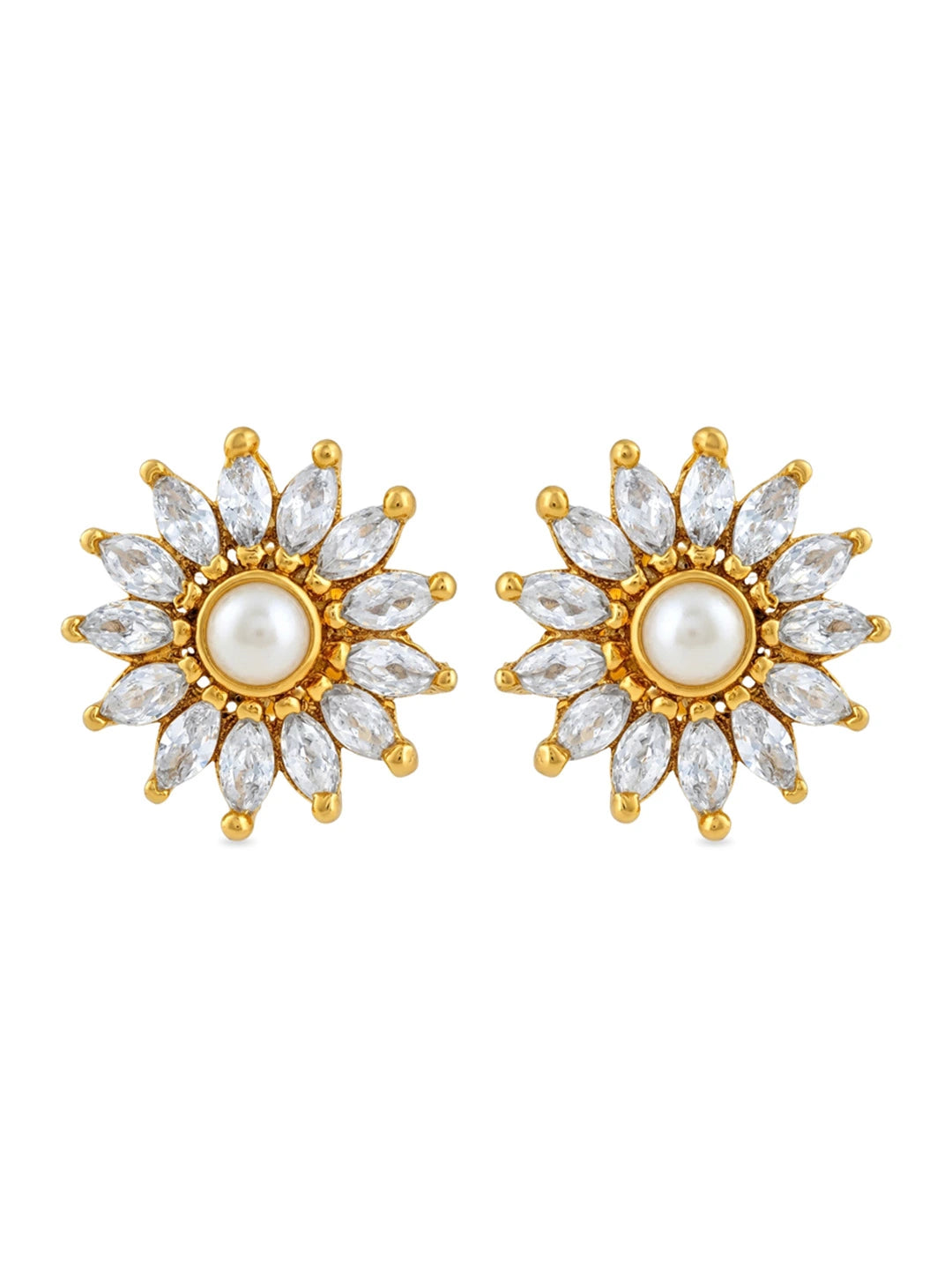 pearl crystal flower gold plated silver earrings