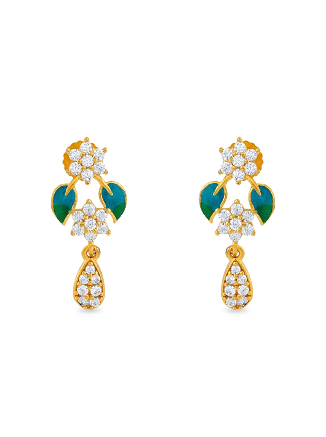 Blue Green Floral Drop Earrings