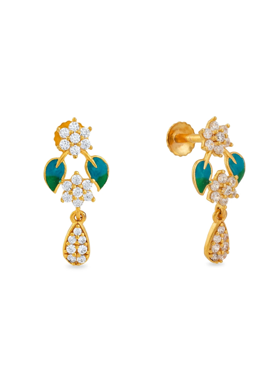 Blue Green Floral Drop Earrings
