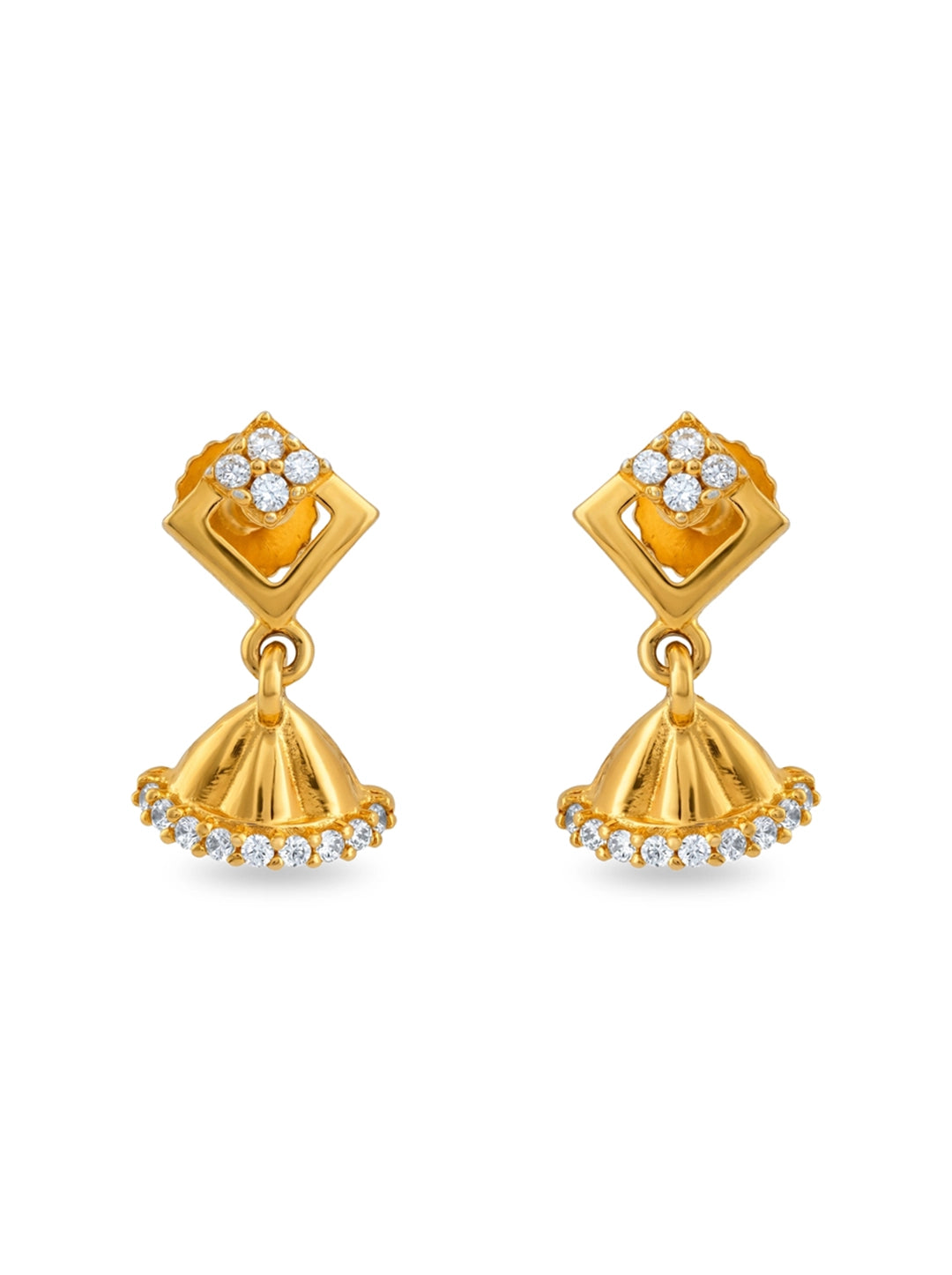 Diamond Accents Jhumka Earrings in gold-plated 925 sterling silver with sparkling stone detailing.