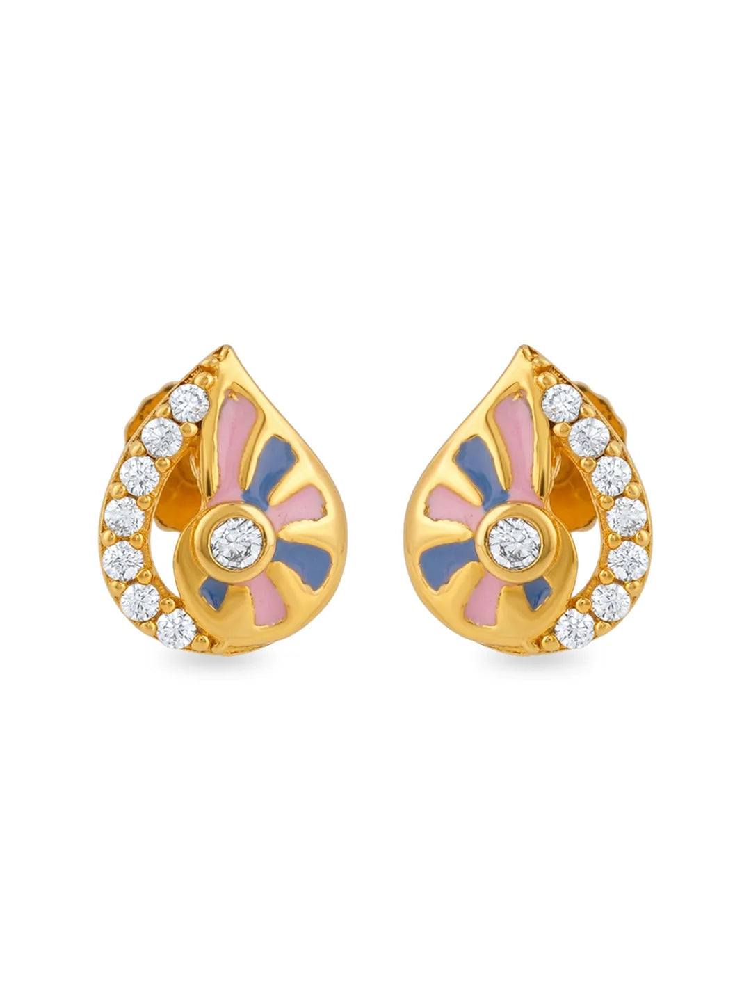 pink blue enamel gold plated silver earrings