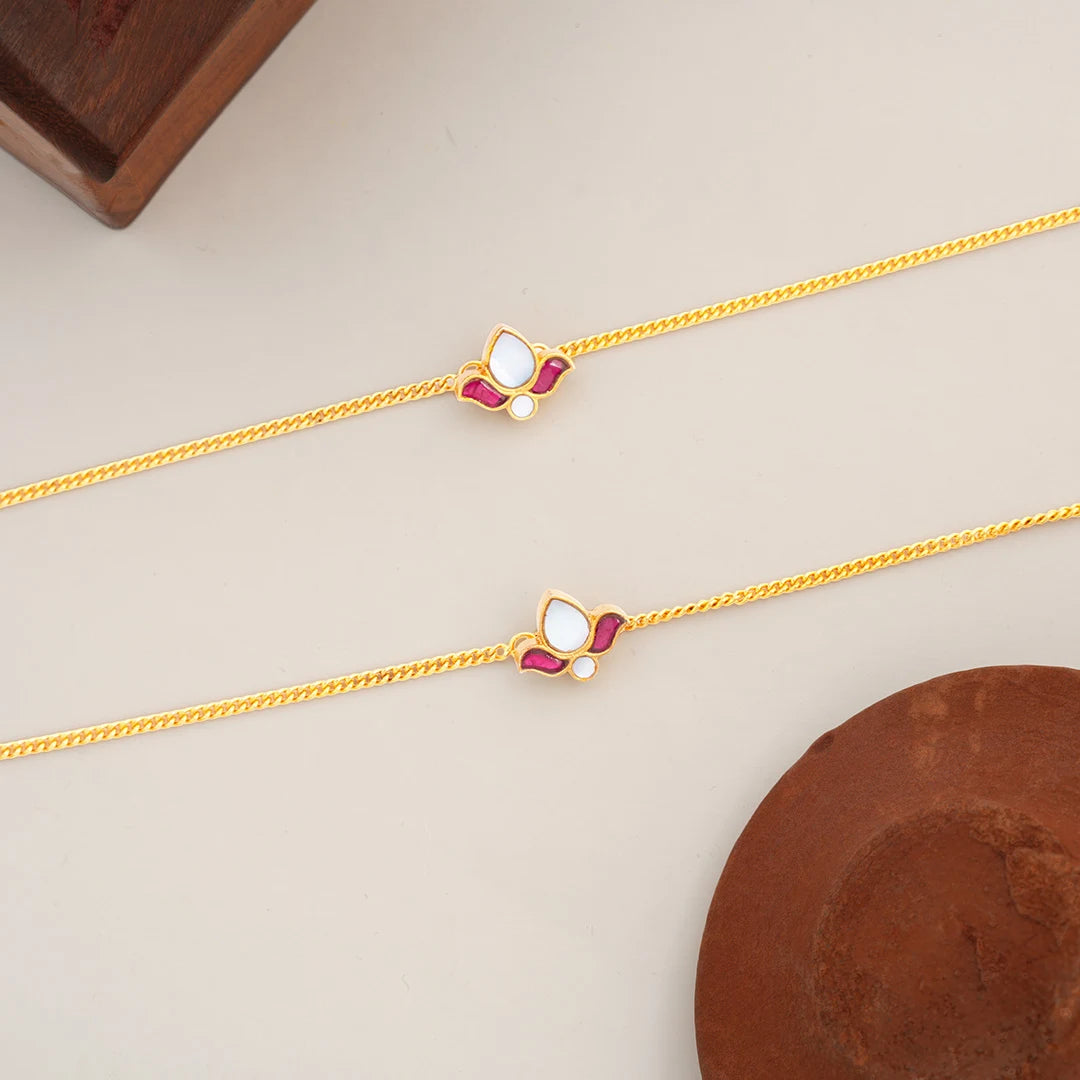 pink floral gold anklet for women