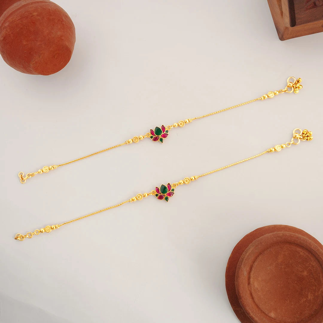 pink green floral anklet for women
