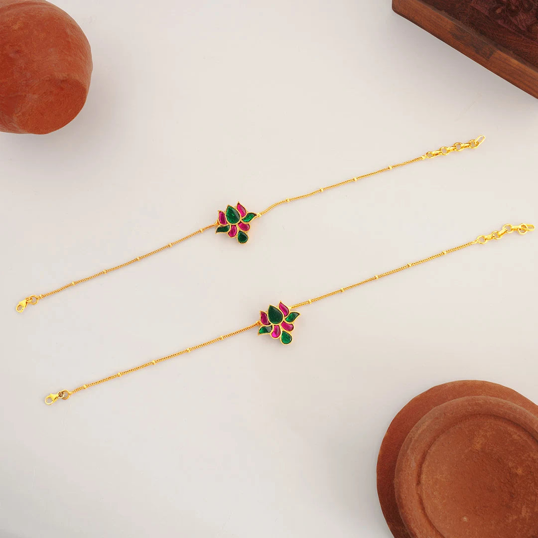 pink green stone anklet for women