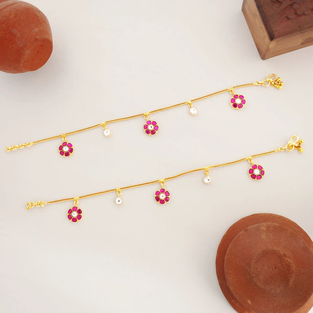 pink stone anklet for women