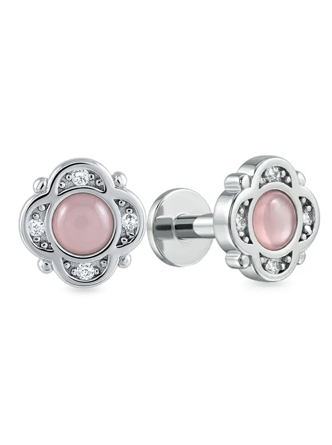 pink stone flower earrings for women