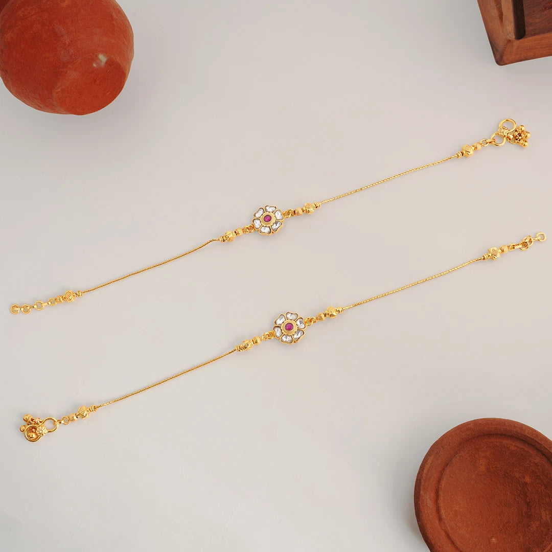pink stone gold plated anklet