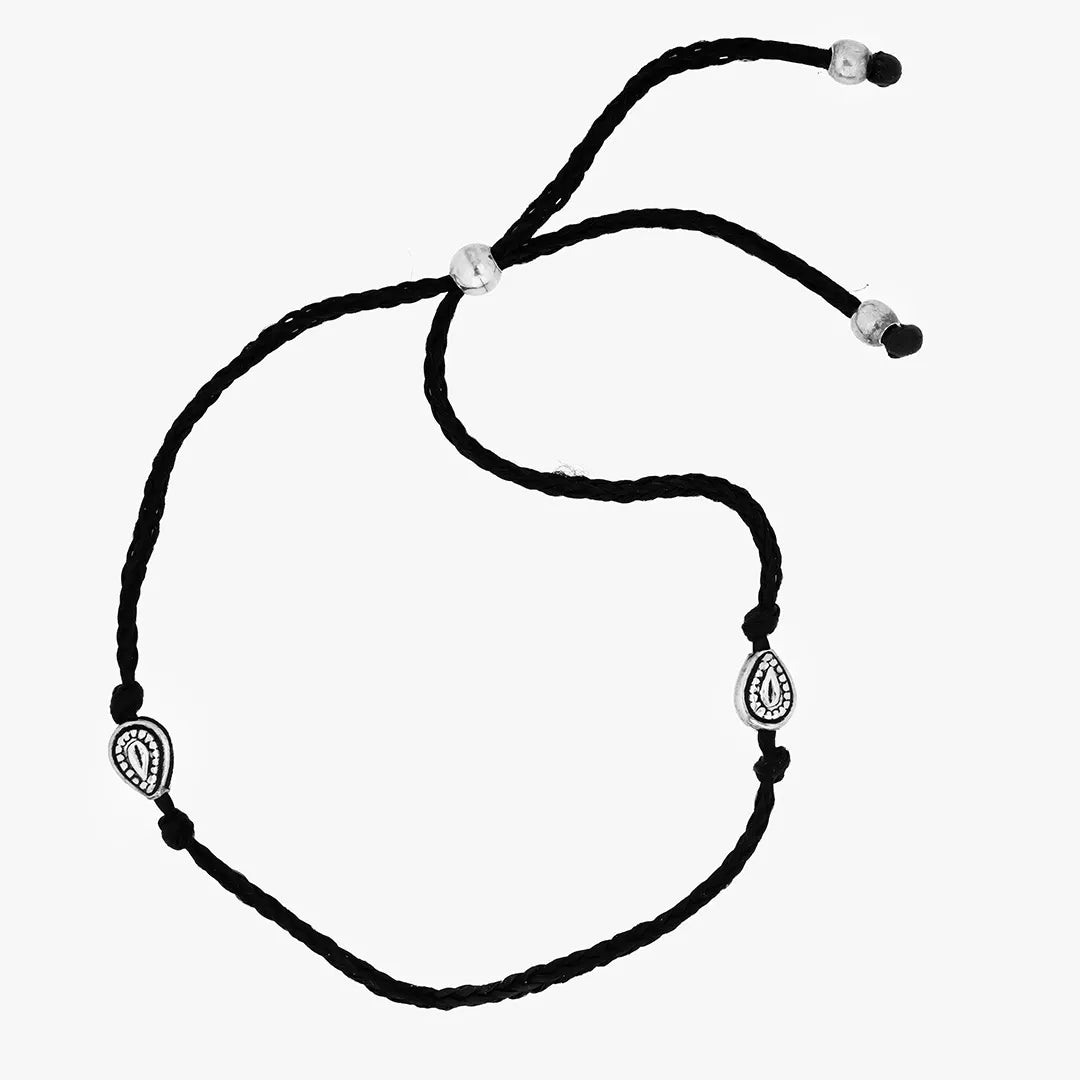 Silver Paisley Black Thread Bracelet