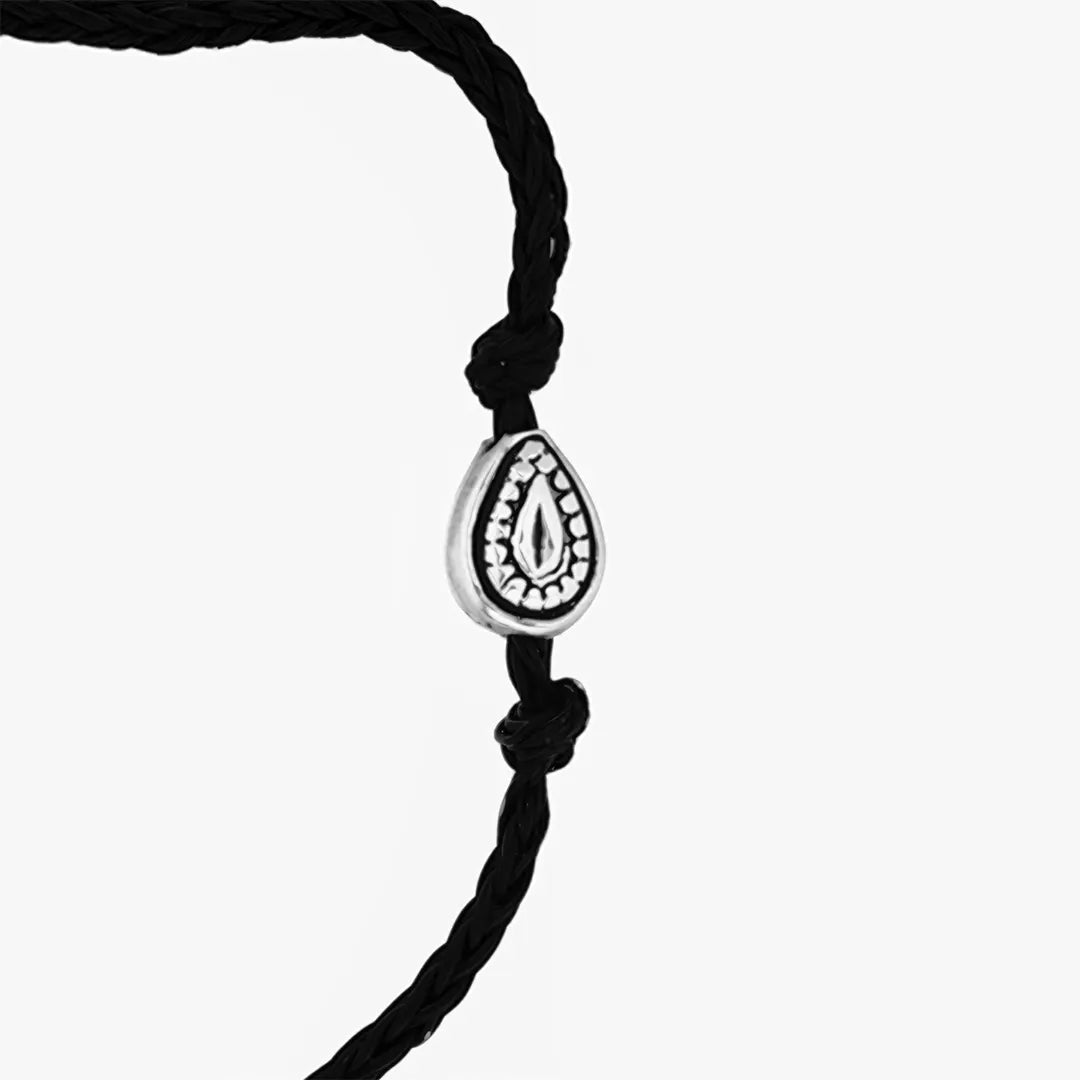 Silver Paisley Black Thread Bracelet