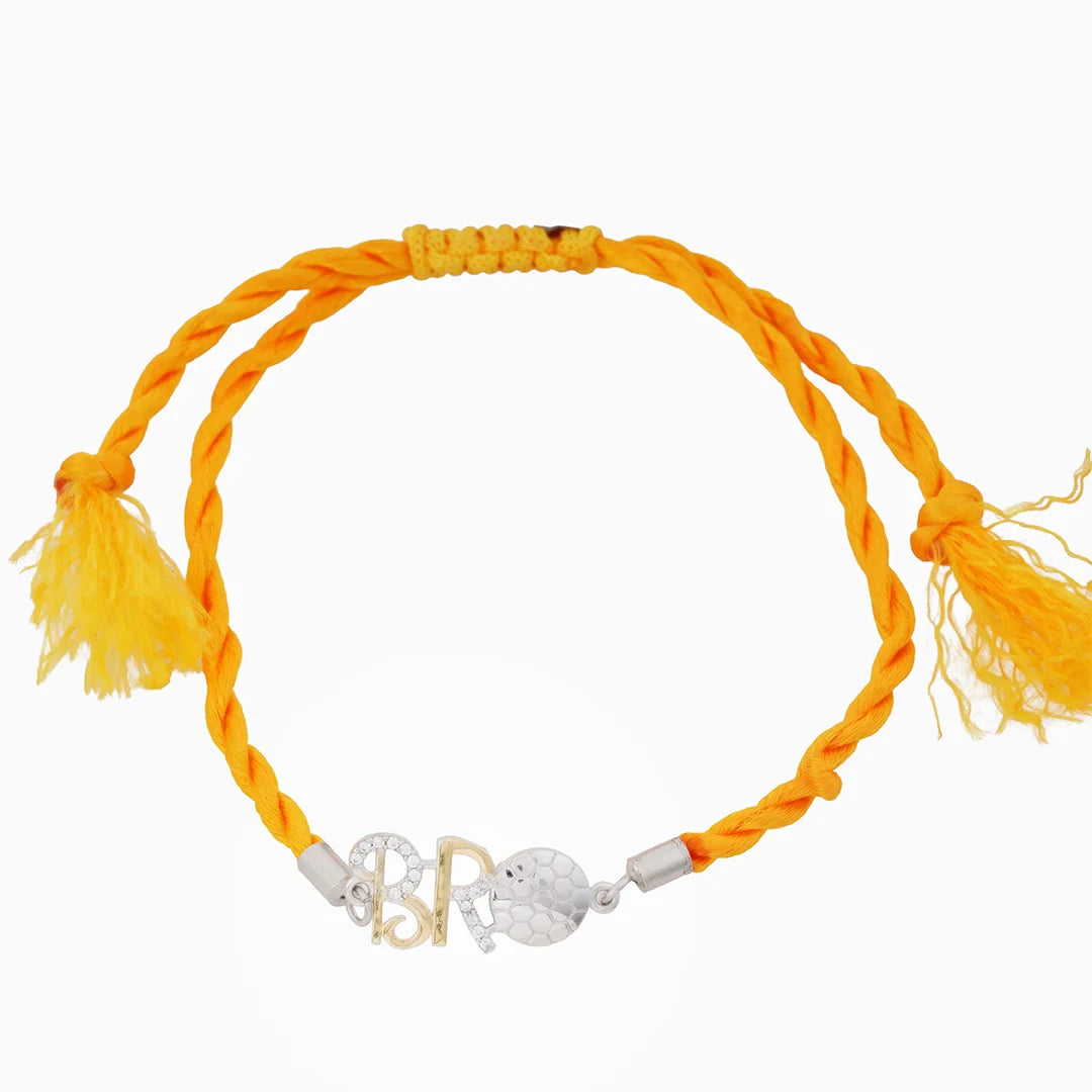 Silver Rakhi with Orange Thread