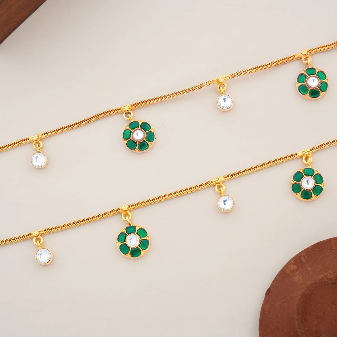 Green Stone Gold Plated Anklet