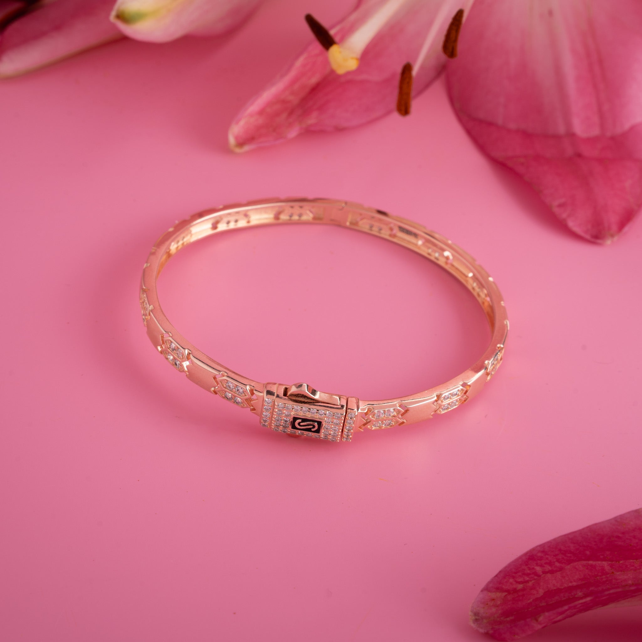 rose gold fashion kada with shimmering stones for women