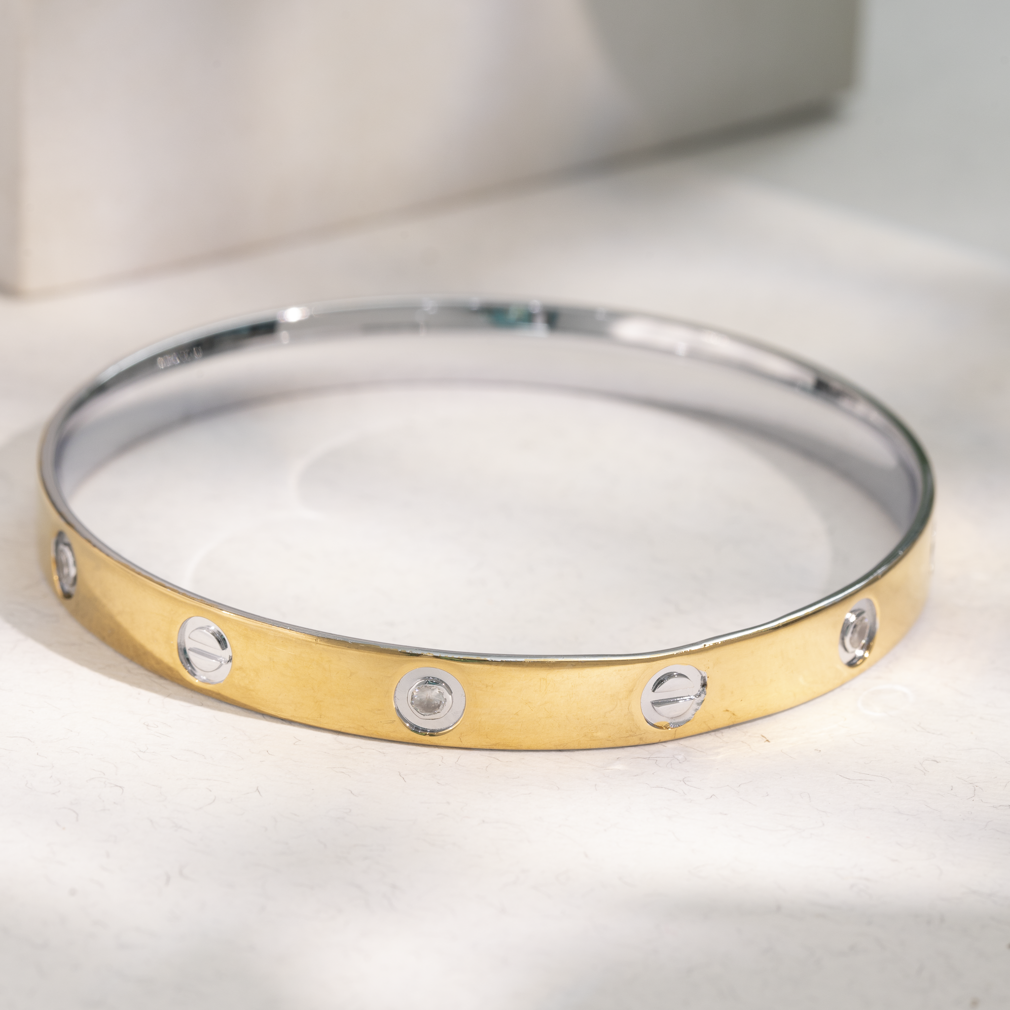 screw design silver kada bracelet