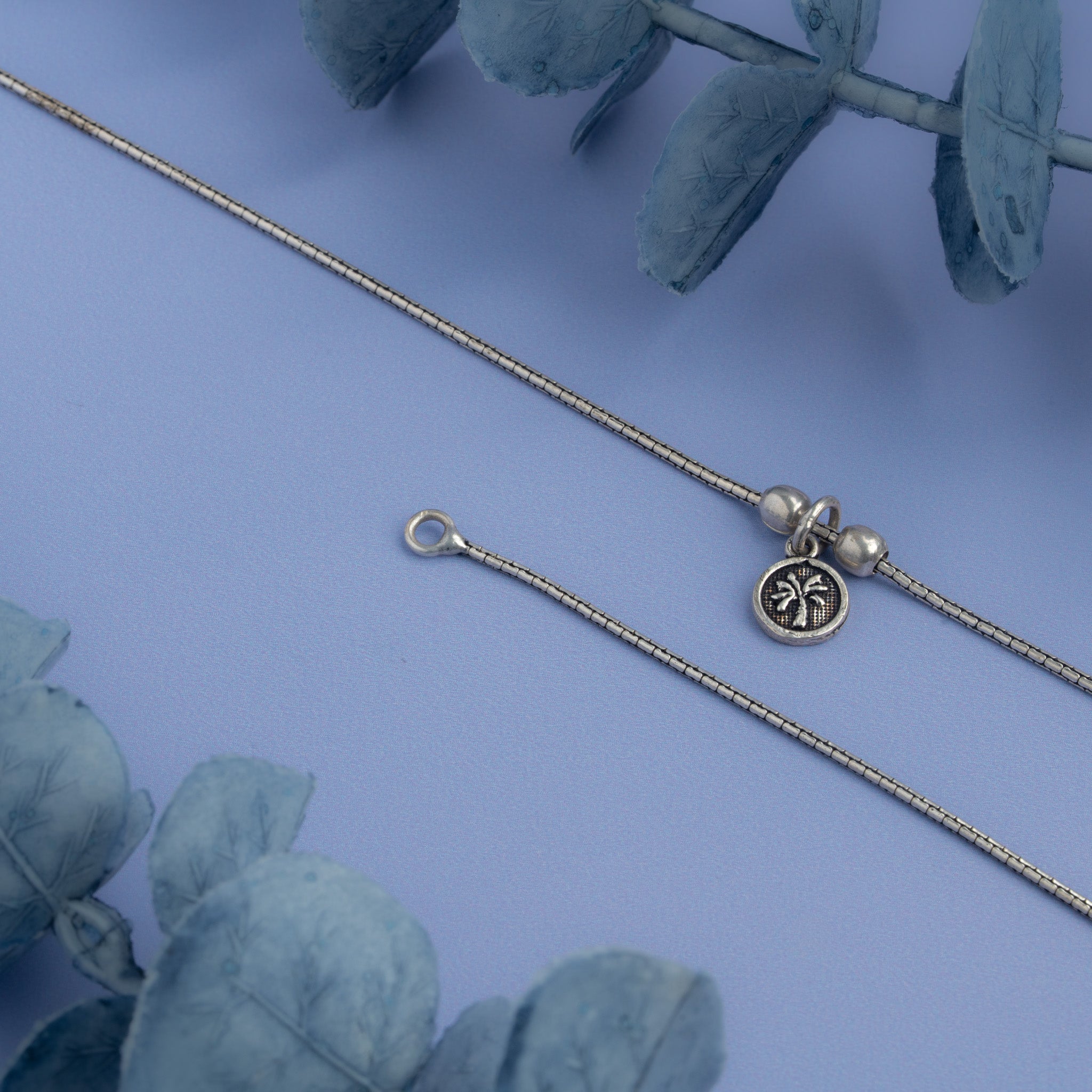 silver anklet with round coin charms
