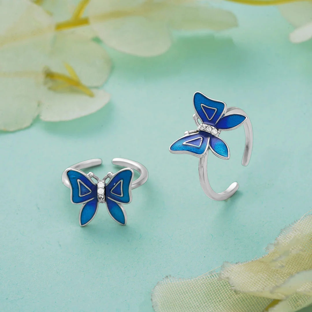 silver blue silver toe ring