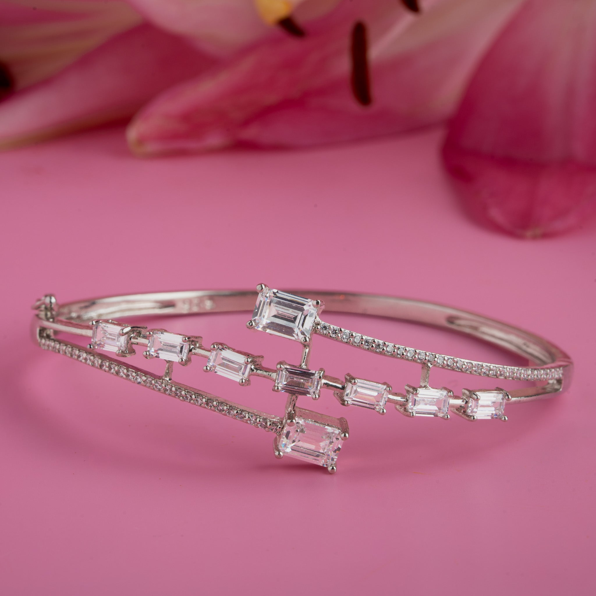 silver bracelet with baguette stones