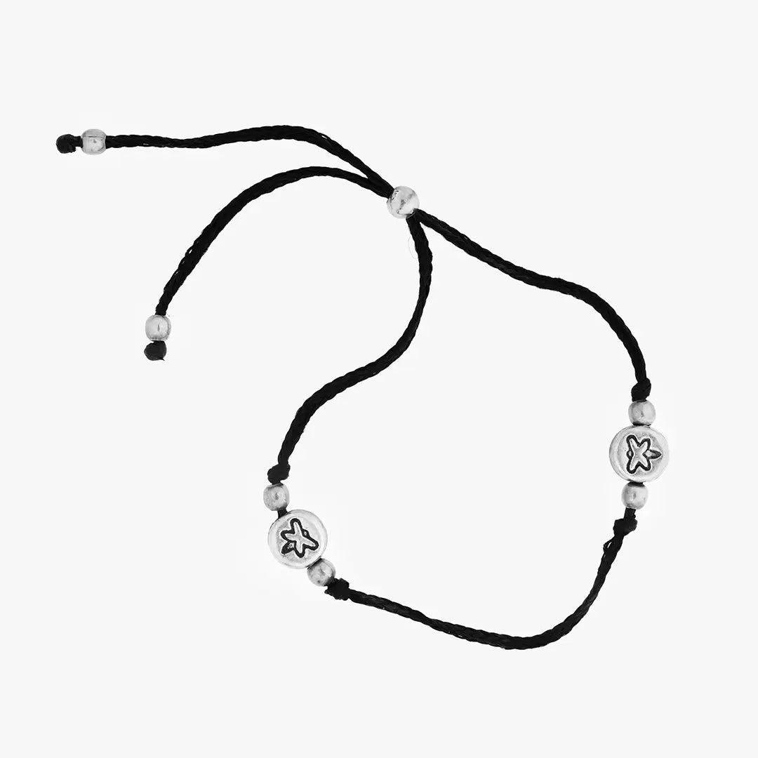 silver butterfly black thread bracelet