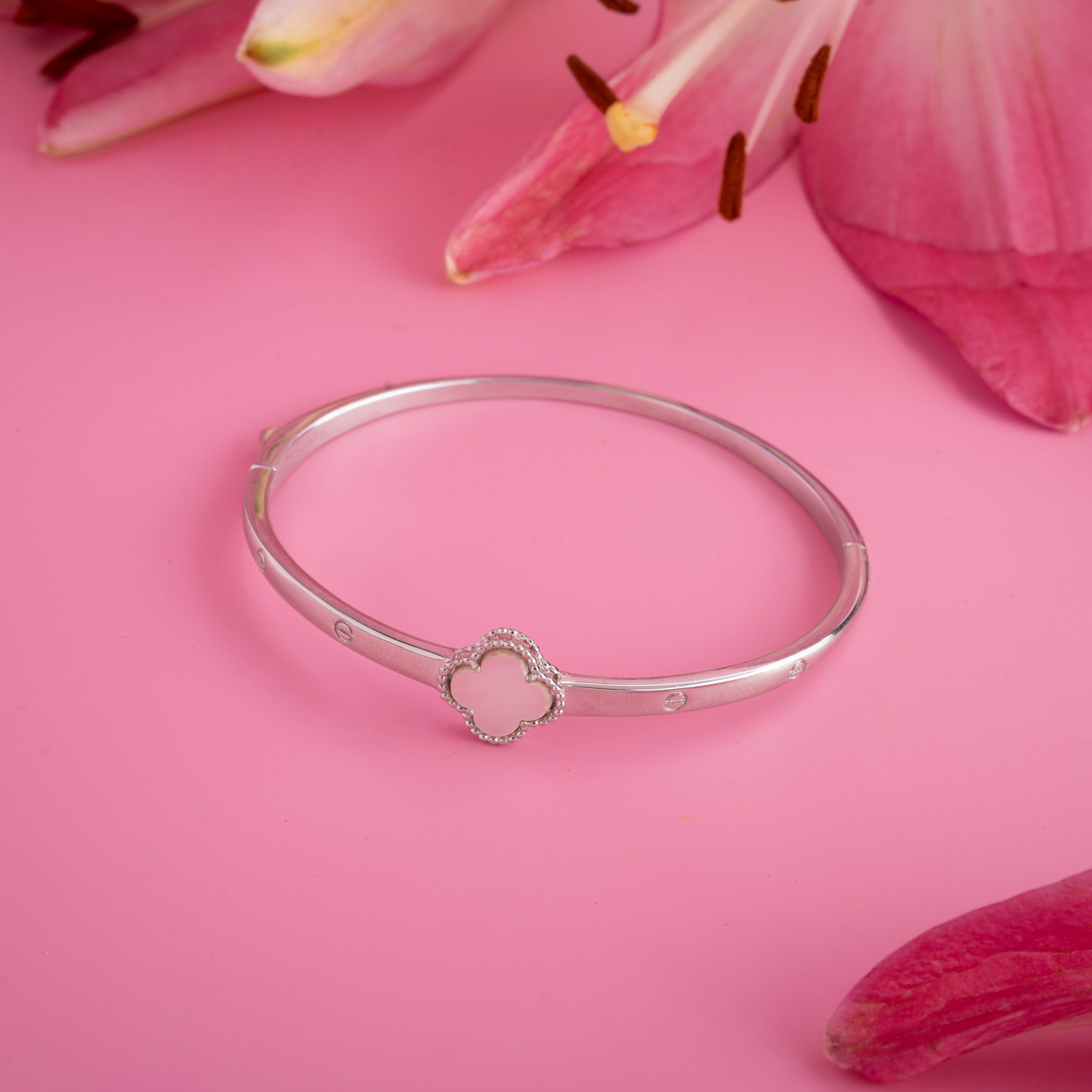 silver clover bangle for women daily wear