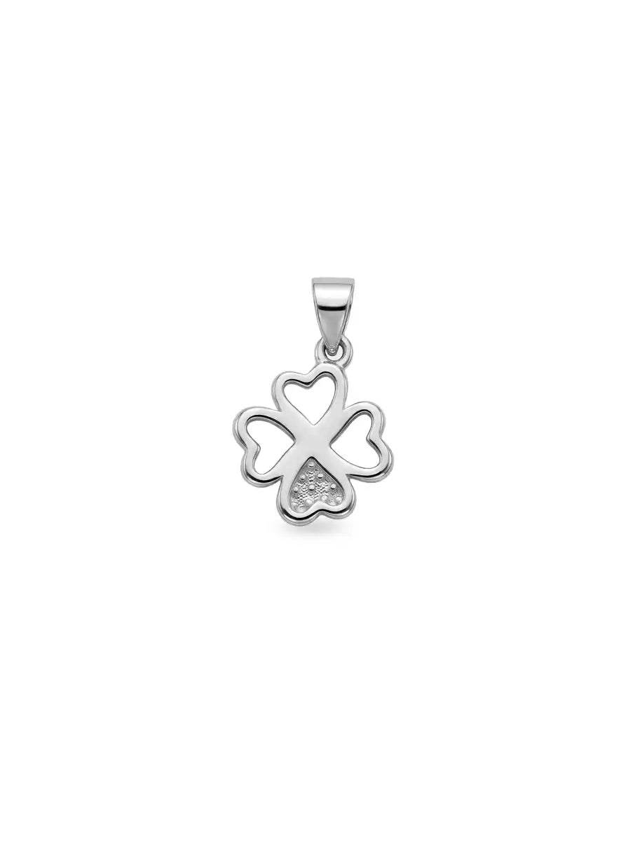 silver clover pendant with heart design