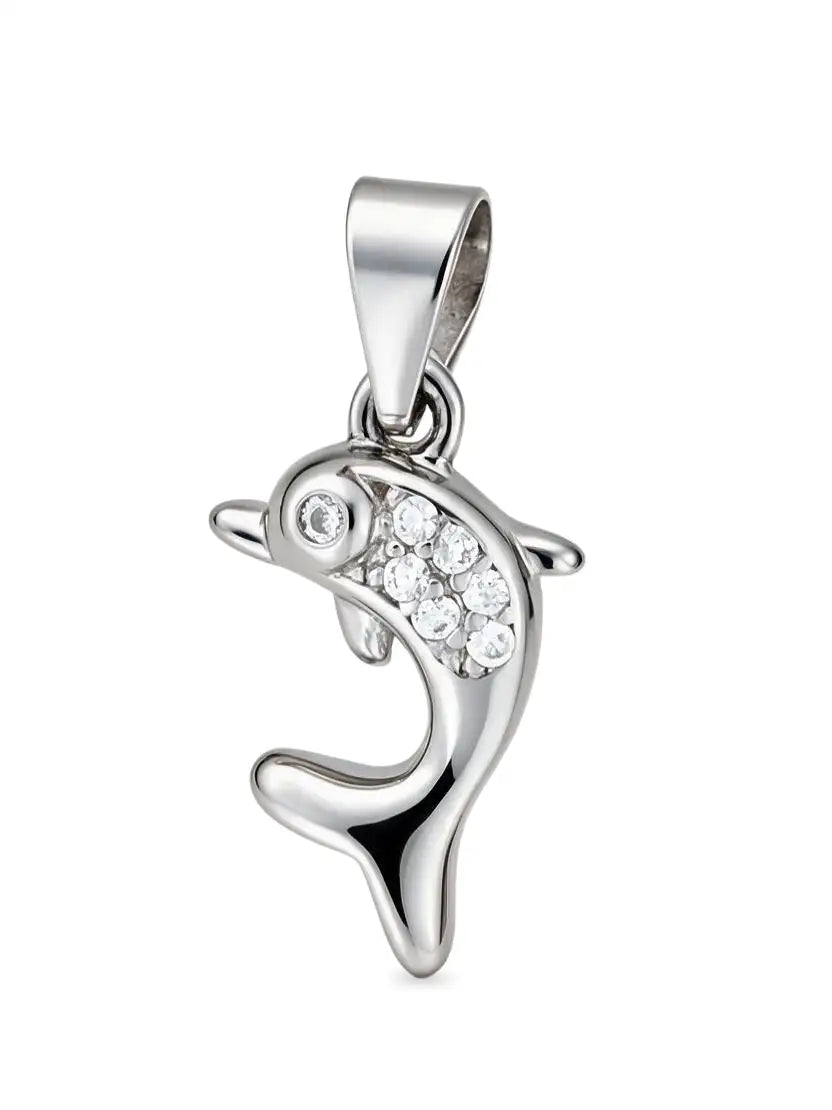 silver dolphin pendant with sparkling stones