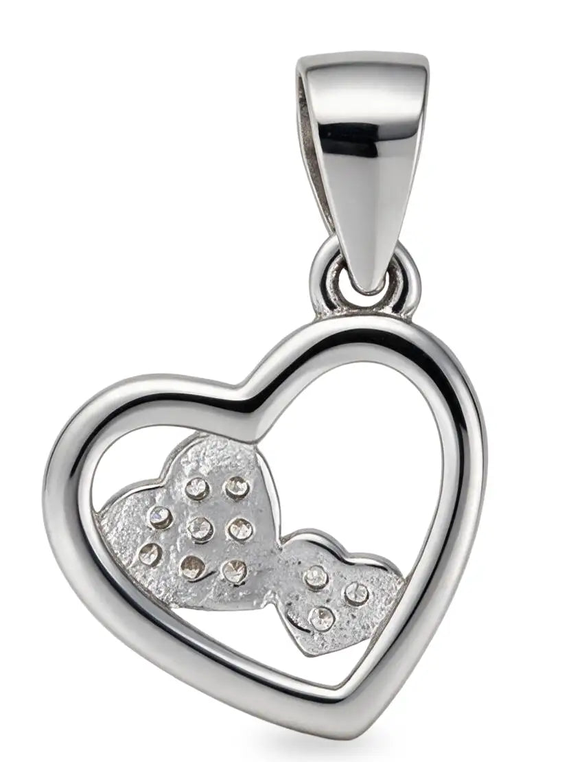 silver double heart pendant with stones