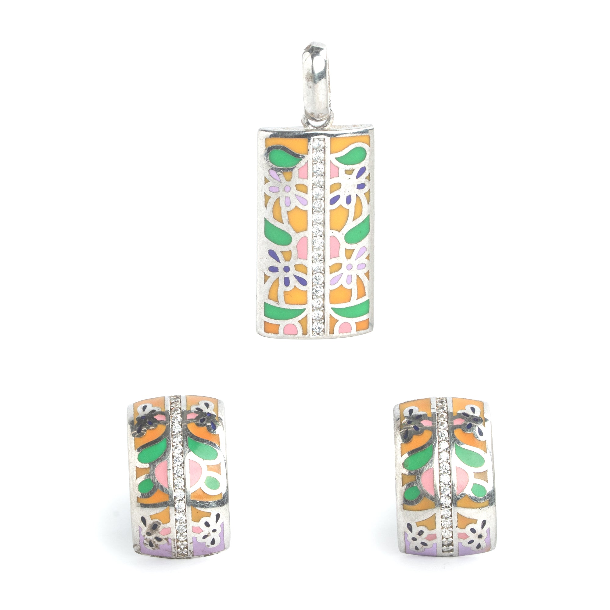 silver enamel jewellery set