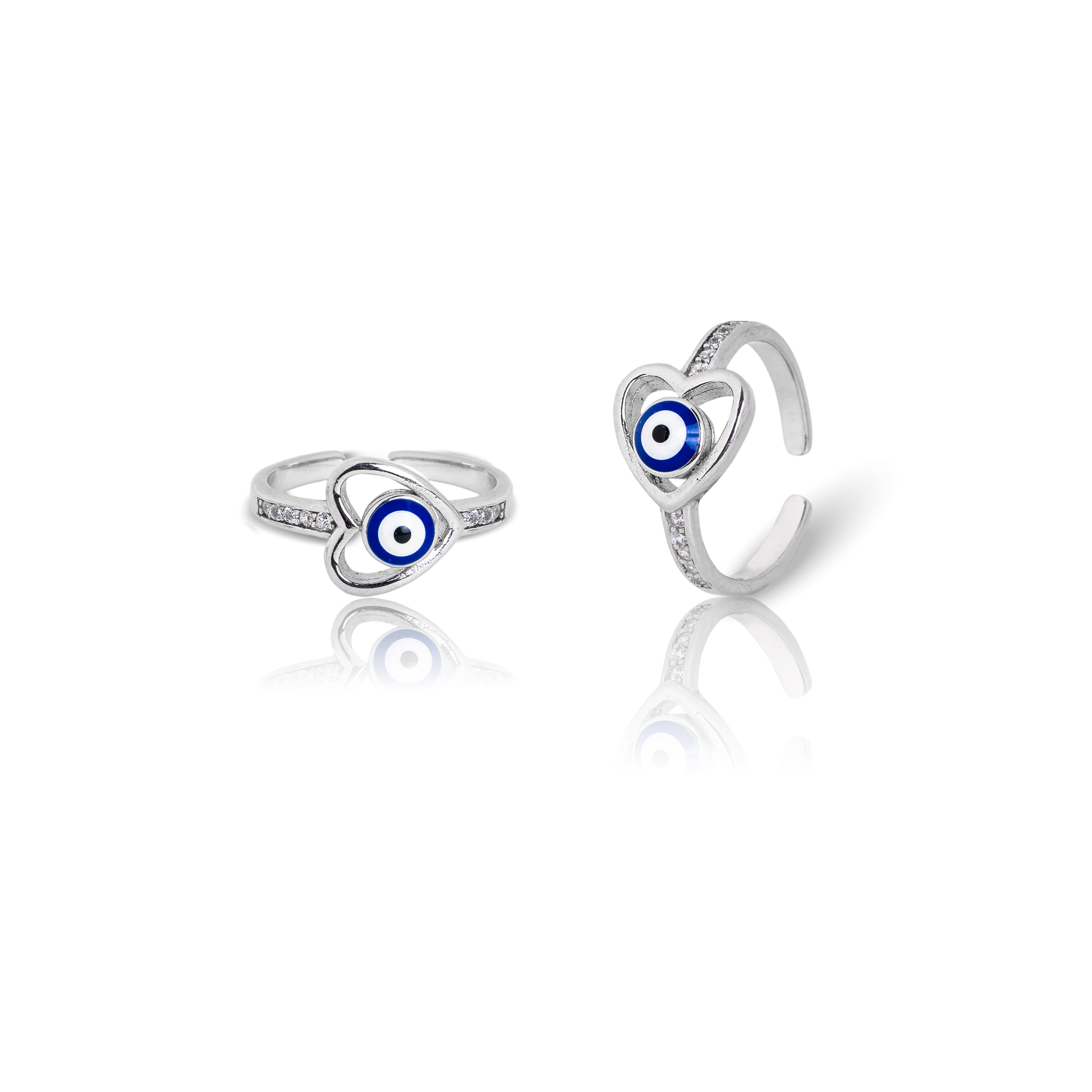 silver evil eye open toe ring