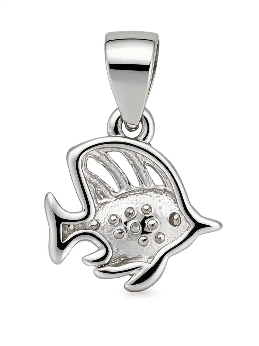 silver fish pendant with sparkling stones