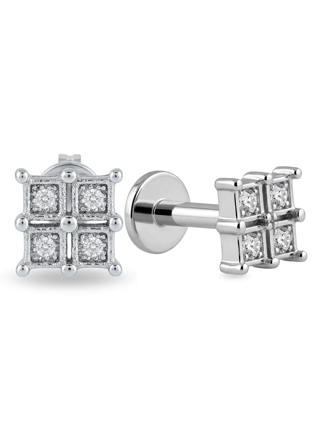 silver geometric square earrings for women