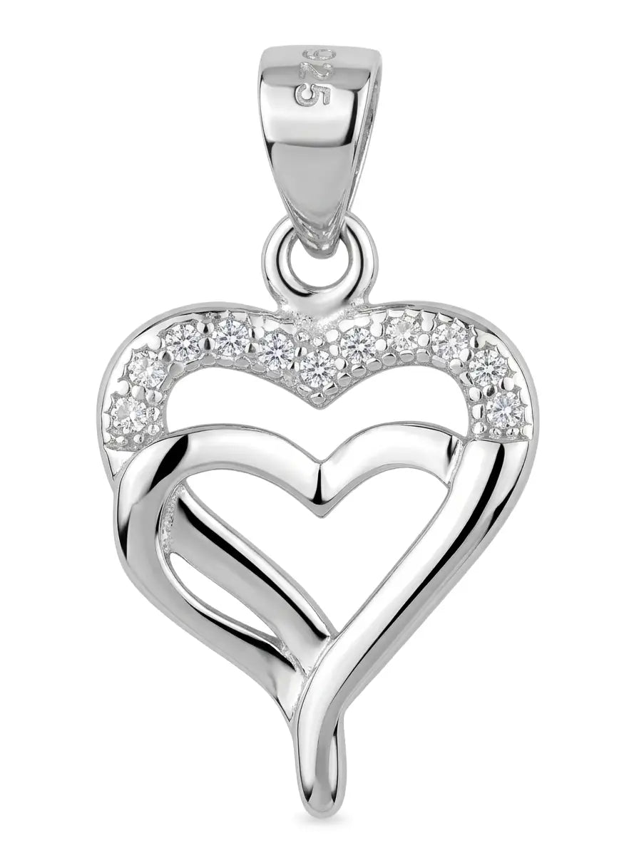 silver heart pendant with sparkling stones