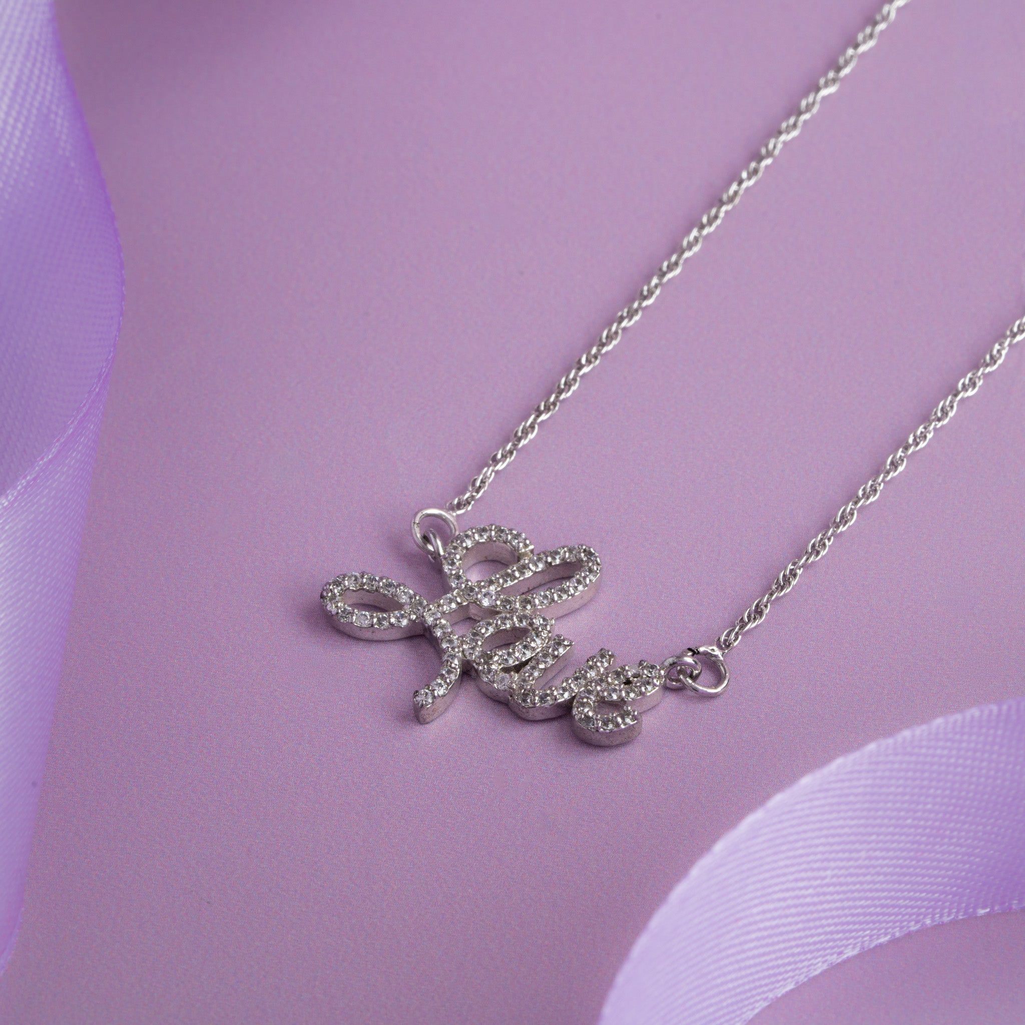 silver love script pendant chain