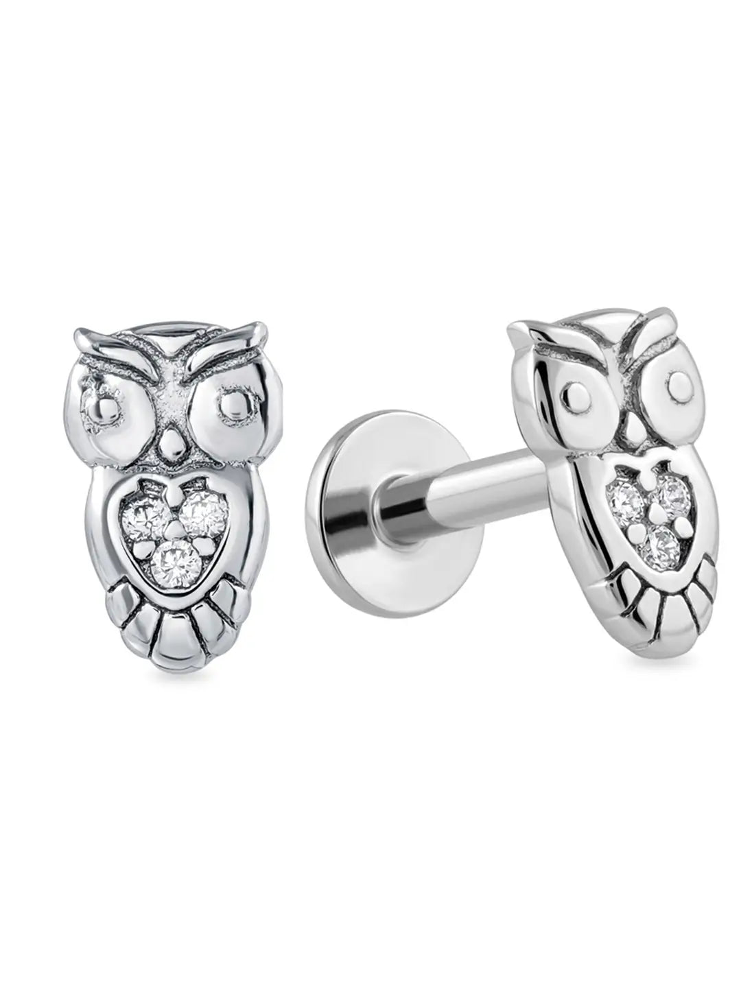 silver owl earrings for women