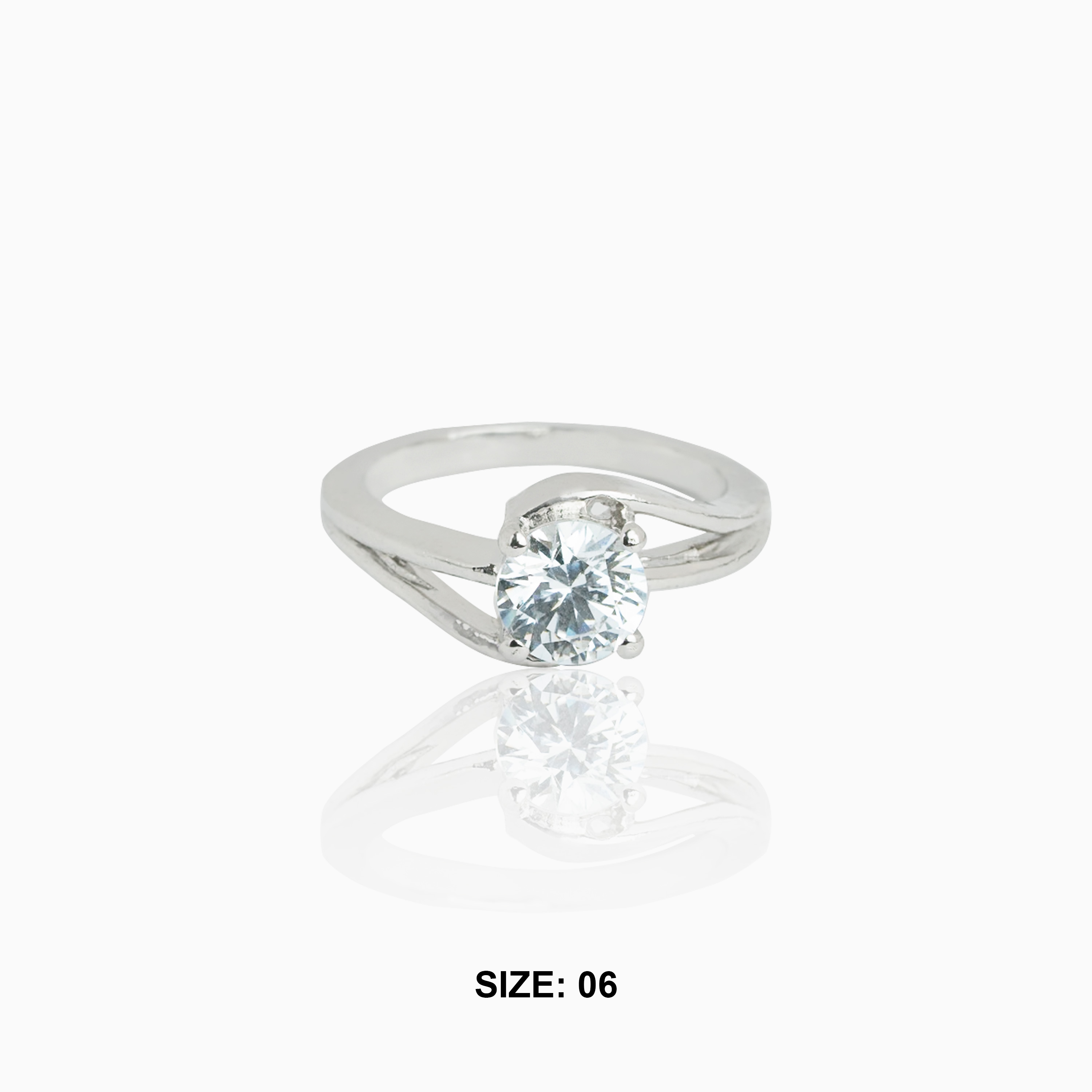silver round-cut solitaire ring