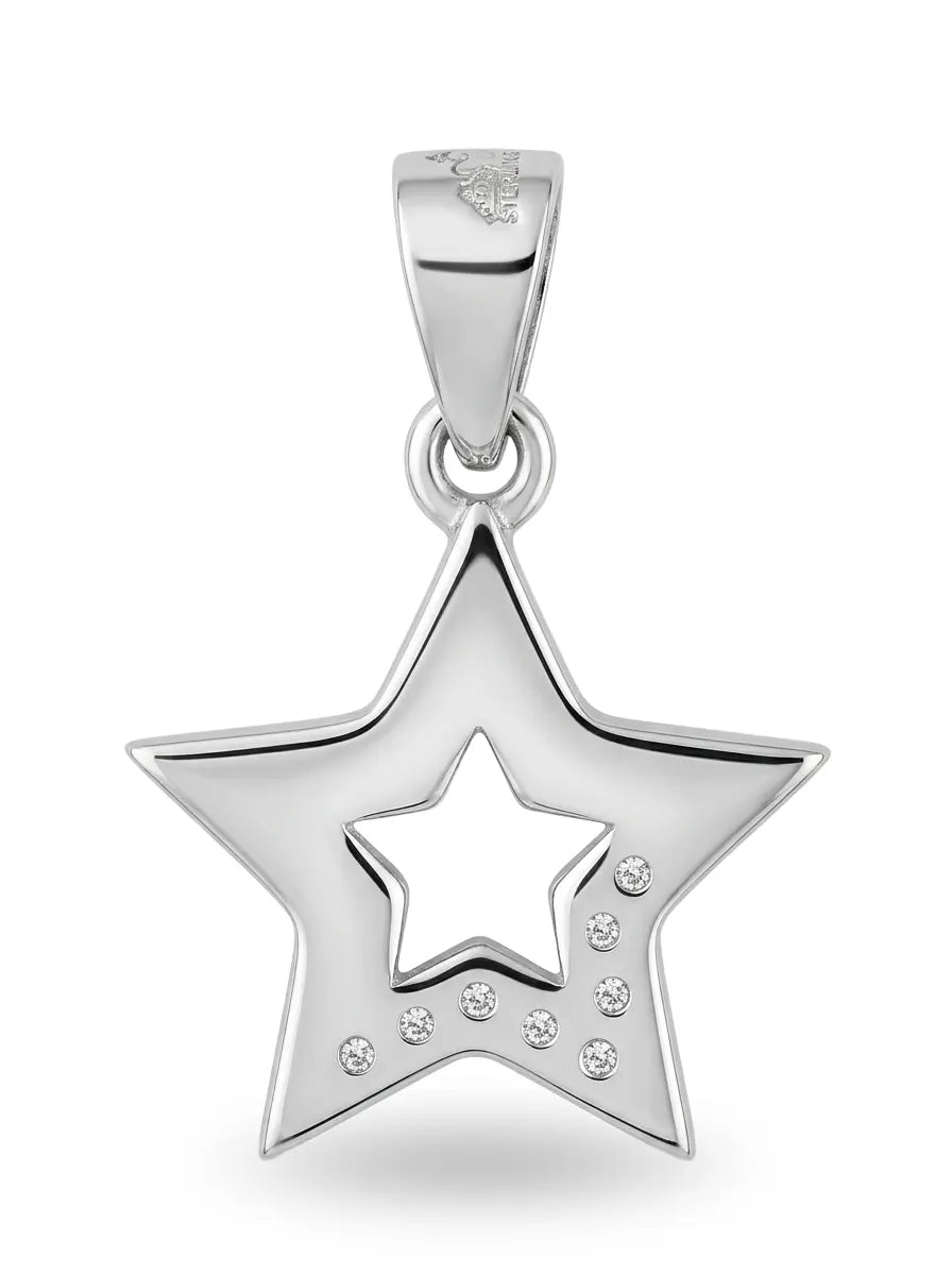 silver star pendant with sparkling stones