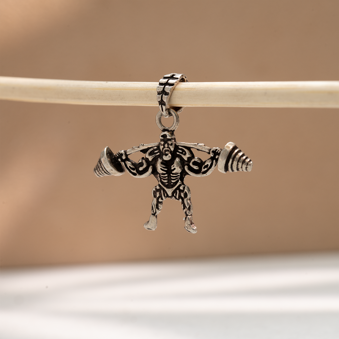  silver weightlifter pendant Ishna