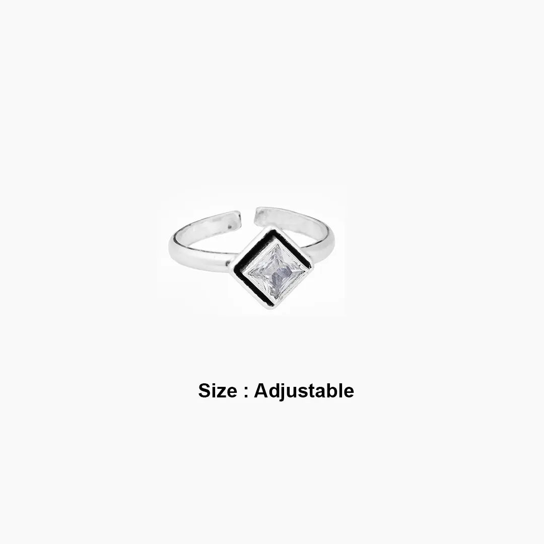 square Silver toe ring with oxidised border design