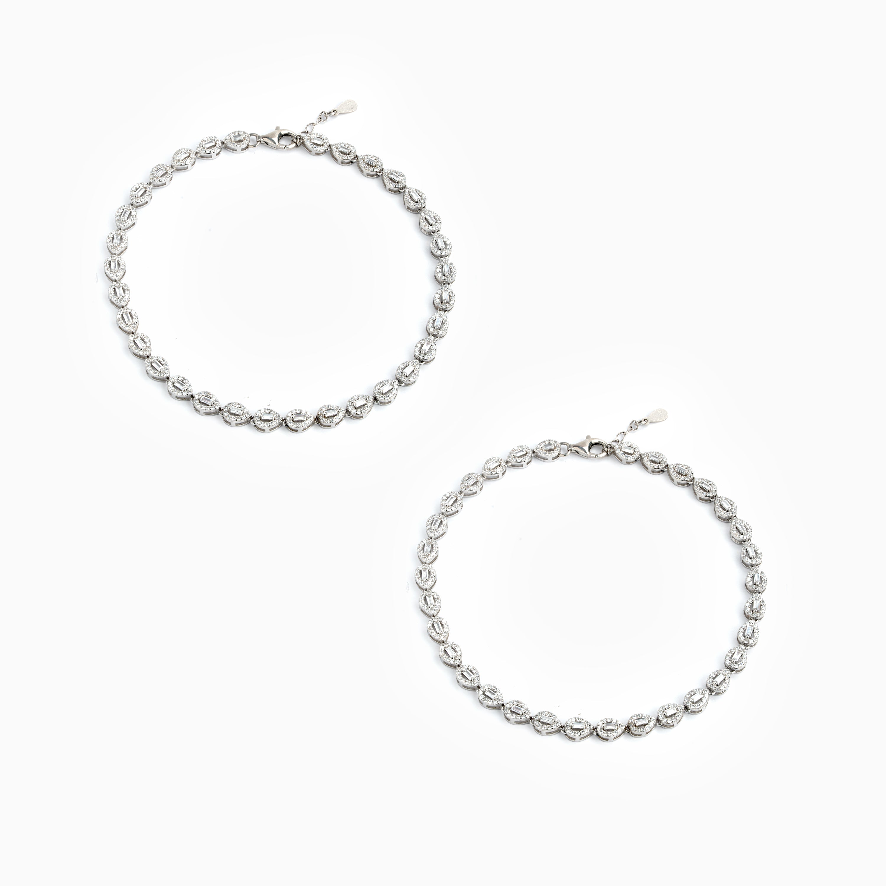 sterling Silver anklet featuring oval crystal-studded links