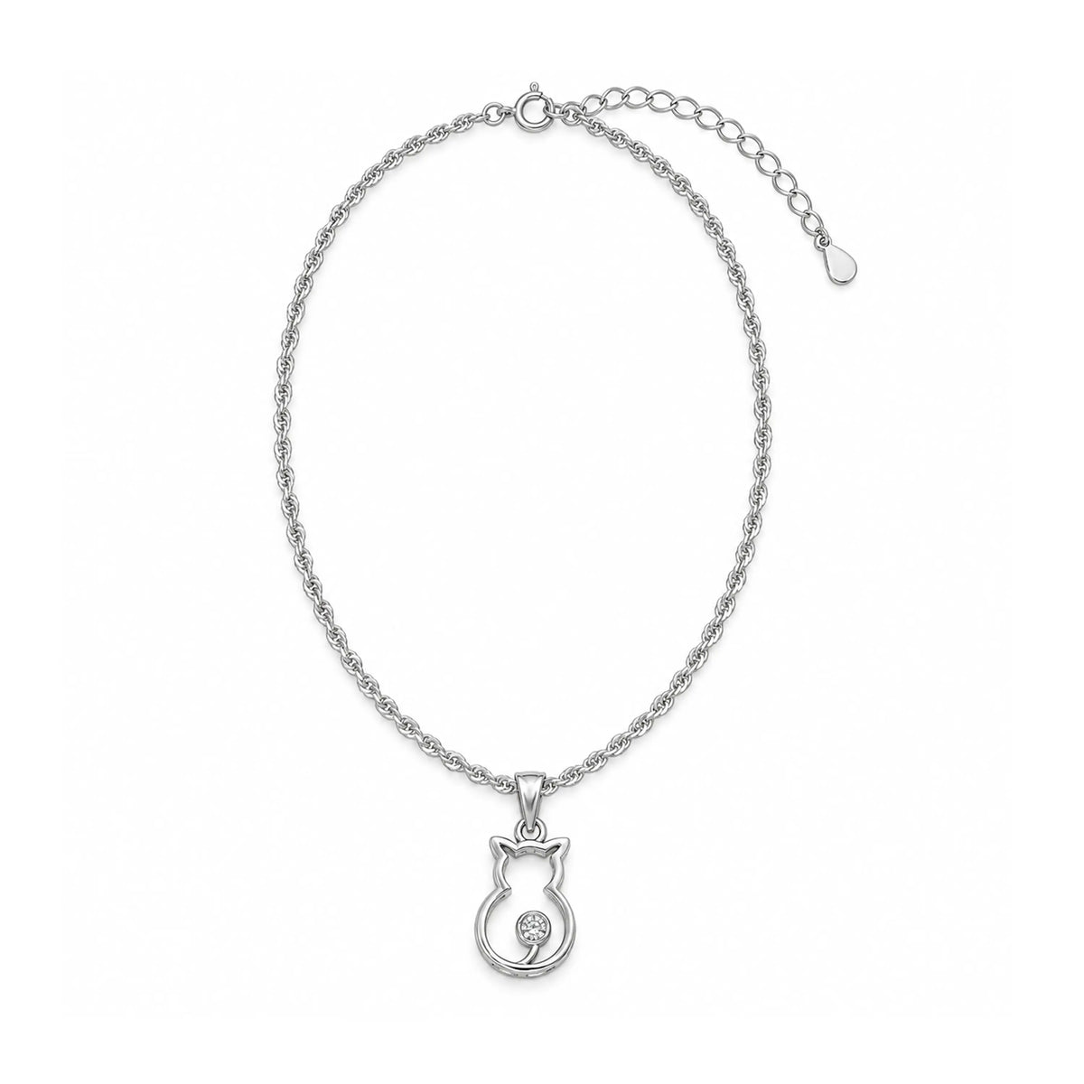 sterling Silver cat pendant chain with crystal accent