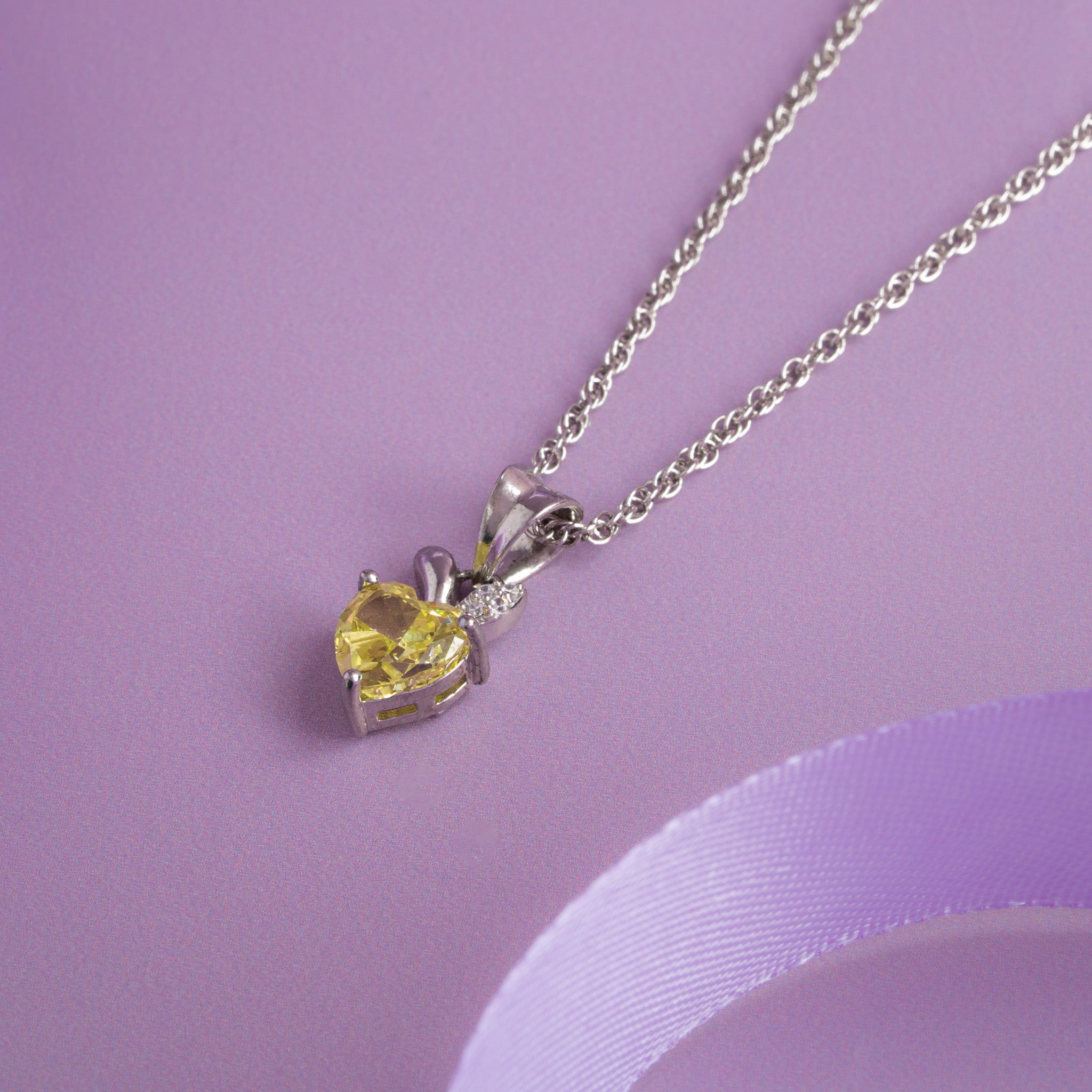 sterling silver yellow stone pendant chain