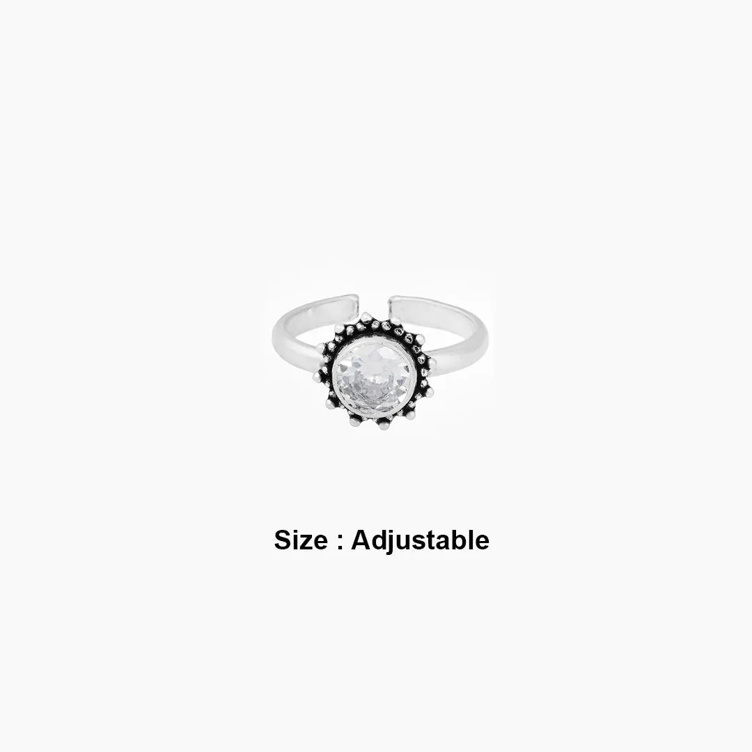 white stone Silver toe ring with oxidised