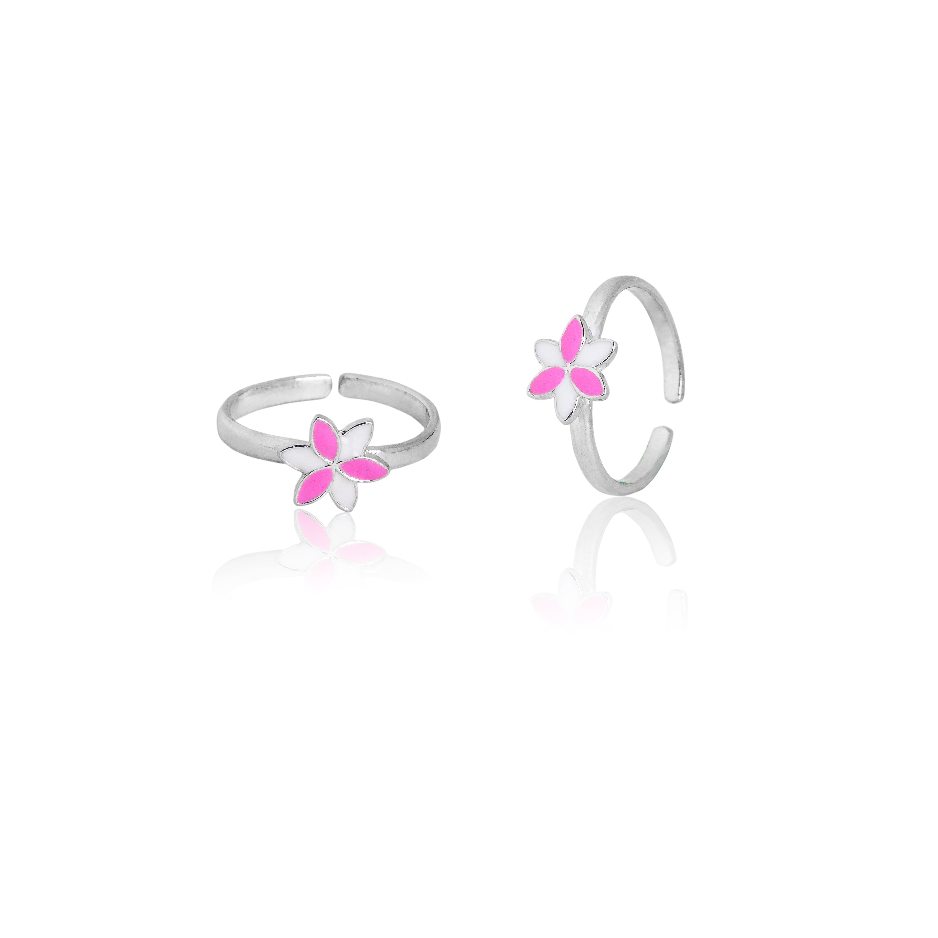 women silver toe ring pink